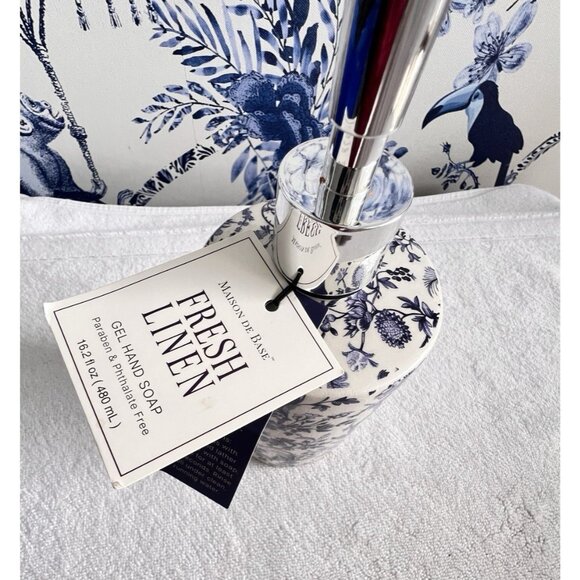 Chinoiserie Ceramic Soap Pump Maison De Base Fresh Linen Gel Birds Refillable - Picture 9 of 13